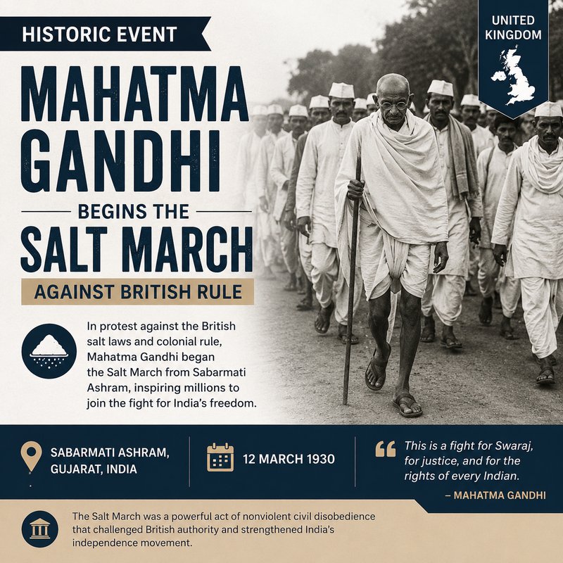 Mahatma Gandhi begins the Salt March against British rule in India
