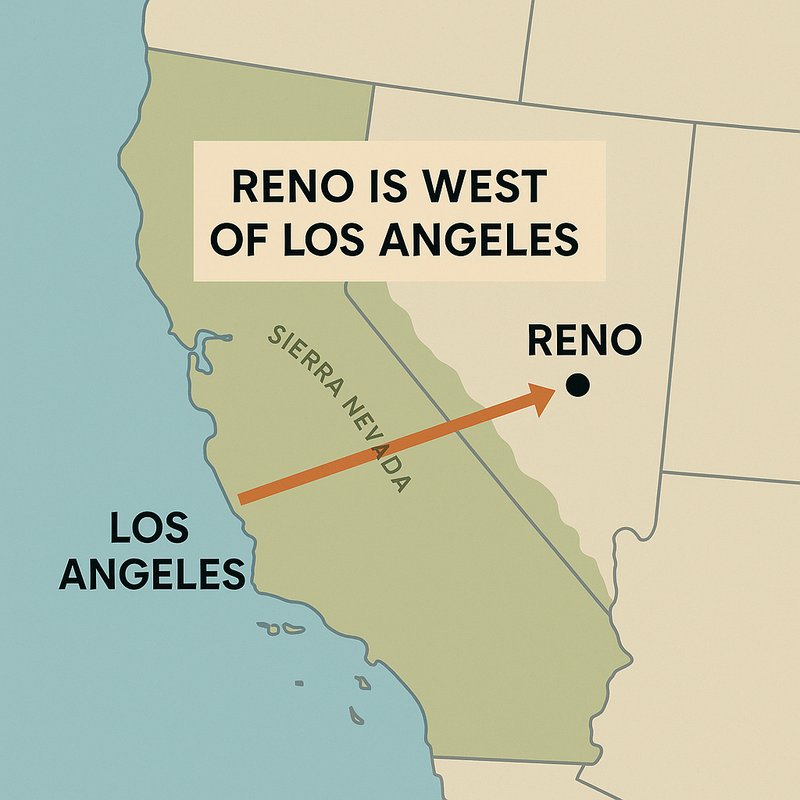 Reno is West of Los Angeles