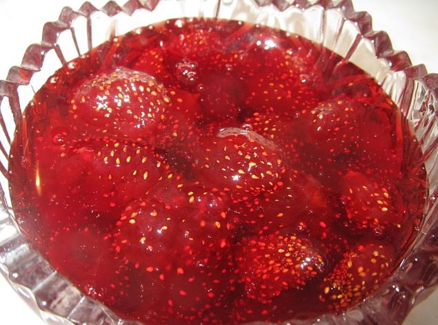 A close-up image of strawberry jam