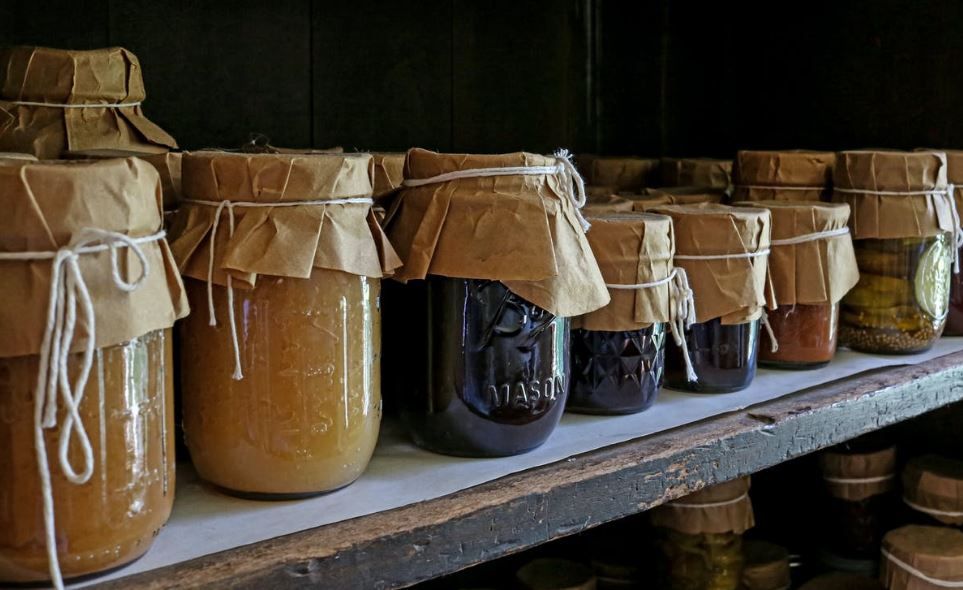 Glass jars used for canned food