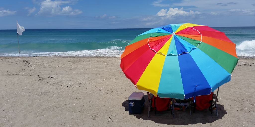 Usa, Beach Sand, Blue Sky, Beautiful Day, Beach Umbrella, Tent, Umbrella, Canopy